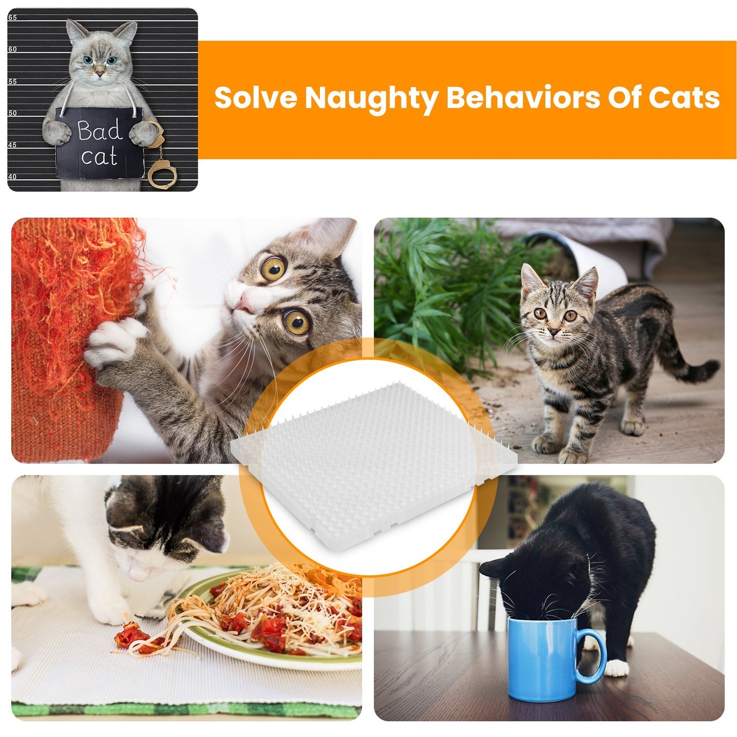 16Pcs Cat Deterrent Mats For Indoor Outdoor Use Keep Cats Dogs Away Pets 16x13in Deterrent Training Mats With Spikes 22x1FT Area