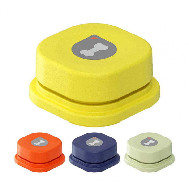 Orange Poppy pet talking button toy set of colorful hexagonal buttons with bone icon in yellow orange navy and mint green