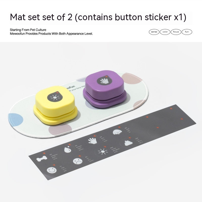 Orange Poppy pet talking button toy mat set with two colorful press buttons and sticker guide