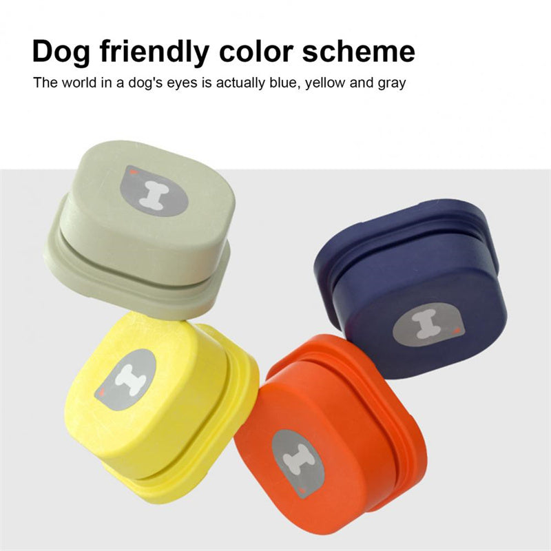 Orange Poppy pet talking button toy set in dog friendly colors yellow orange navy and gray for pet training