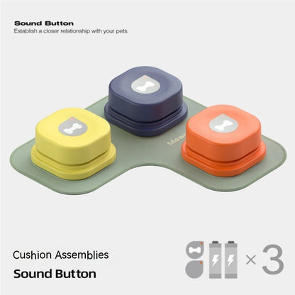 Orange Poppy pet talking button toy set of three colorful sound buttons on green cushion mat
