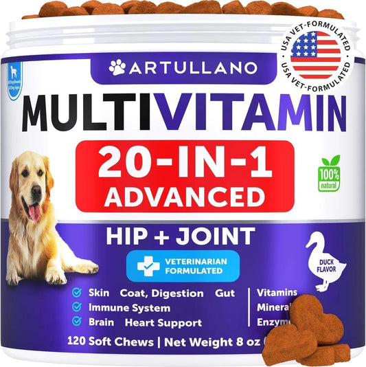 Orange Poppy multivitamin dog chews for hip and joint support duck flavor 20 in 1 dog vitamins for skin and coat health