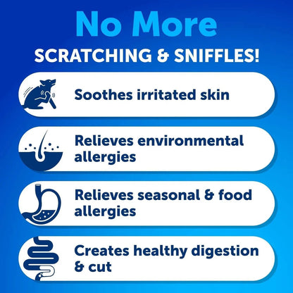 Orange Poppy infographic listing benefits like soothes irritated skin and relieves allergies for dog allergy relief chews