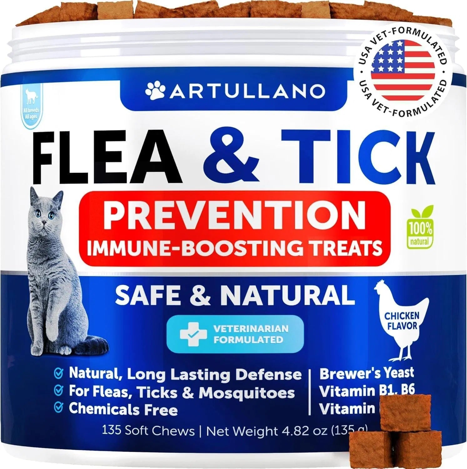 Orange Poppy jar of immune boosting chicken flavor treats safe natural flea and tick prevention for cats