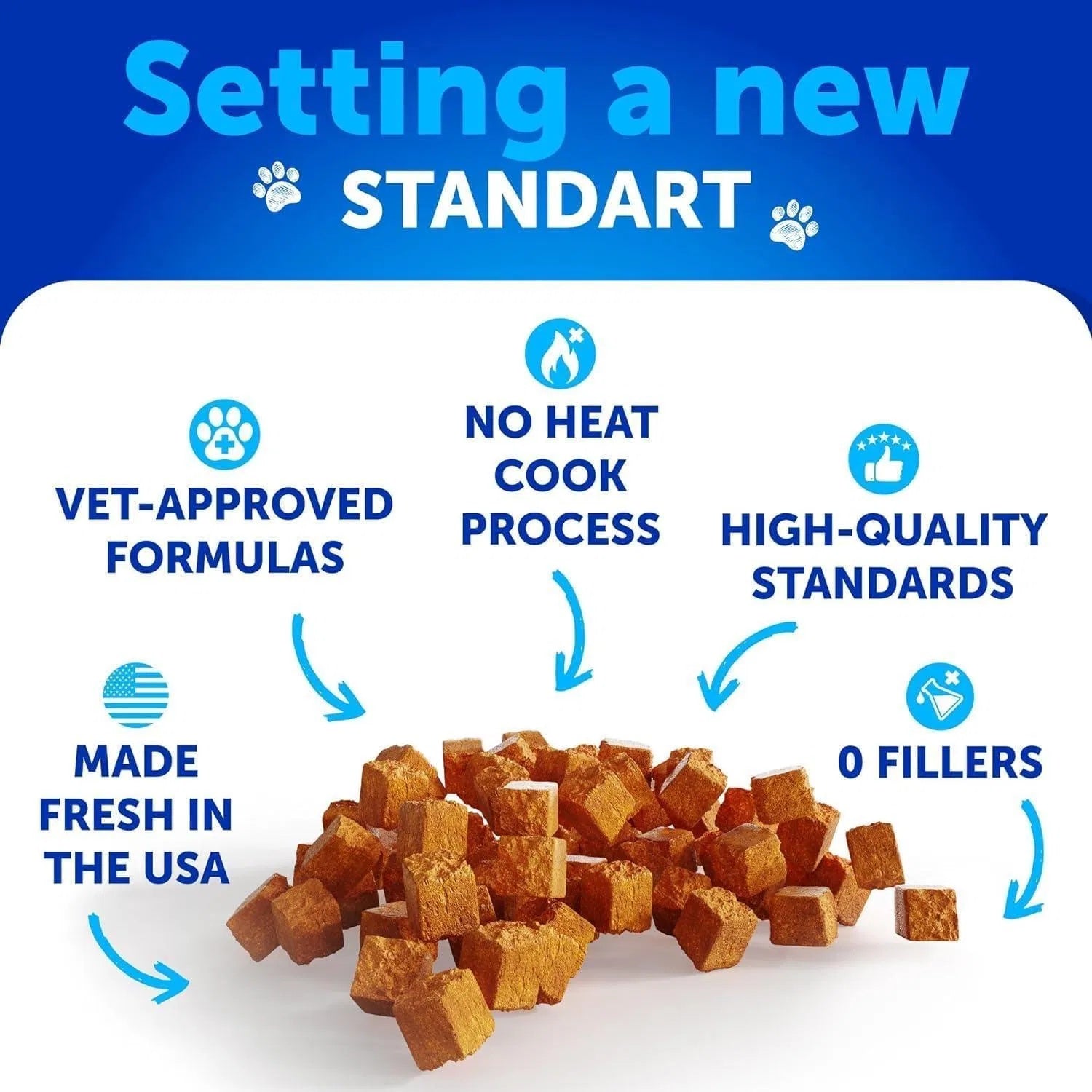 Orange Poppy pet treat cubes with vet approved formula and no fillers promoting natural flea and tick prevention for cats