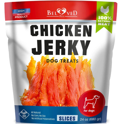 Beloved Pets Chicken Jerky dog treats bag 24 oz slices featuring organic high protein dog chews