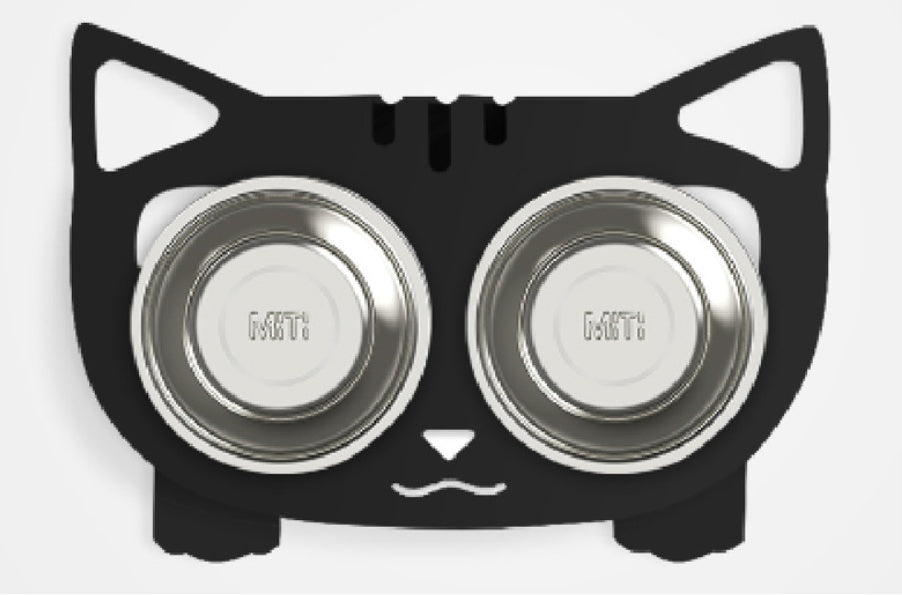 Cute cat and dog water bowl with stand featuring stainless steel bowls for pets