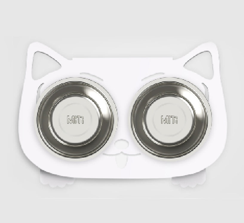 Stylish cat and dog water bowl with stand featuring two stainless steel bowls for pets