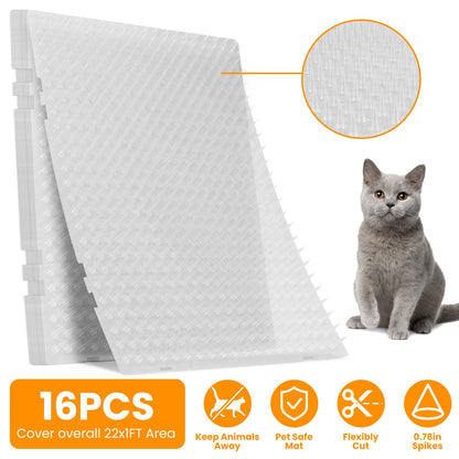 16PCS cat deterrent mats for furniture, flexible spikes keep pets away from surfaces safely
