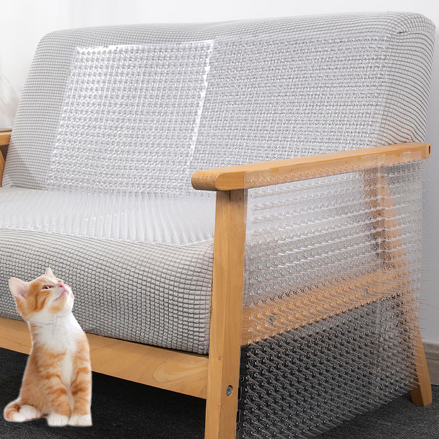 Clear pet-friendly cat deterrent mats for furniture to protect sofas from scratching