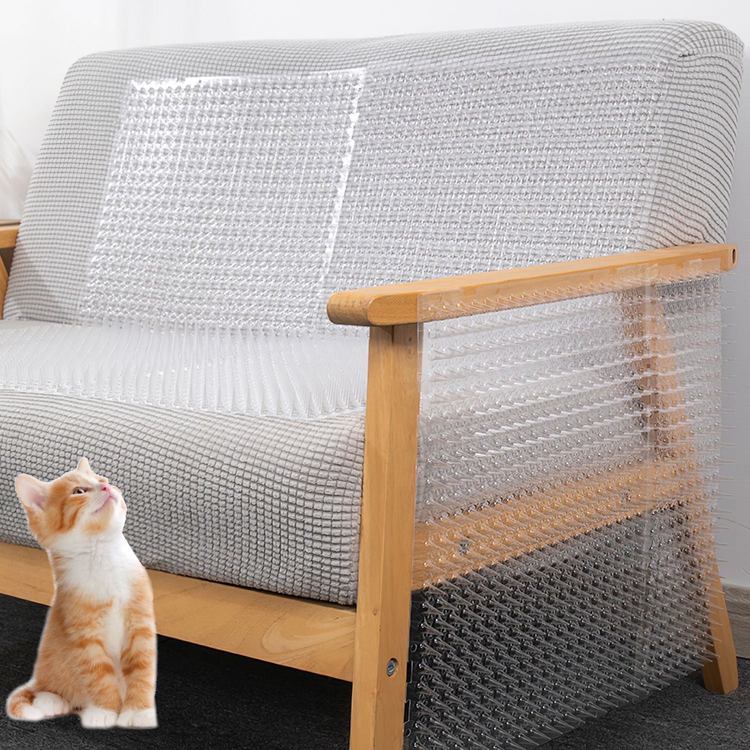 Clear pet-friendly cat deterrent mats for furniture to protect sofas from scratching