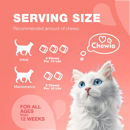Serving size guide for flea treatment chews for cats with recommended amounts for initial and maintenance use