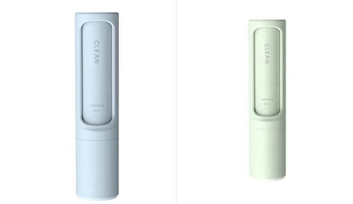 Orange Poppy reusable pet hair remover brush in pale blue and mint with compact travel case