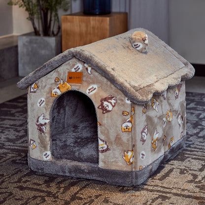 Cozy foldable pet nest sofa with plush fabric and fun animal prints for your furry friends