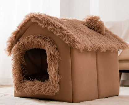 Cozy foldable pet nest sofa with soft fur finish, perfect for small pets and easy storage