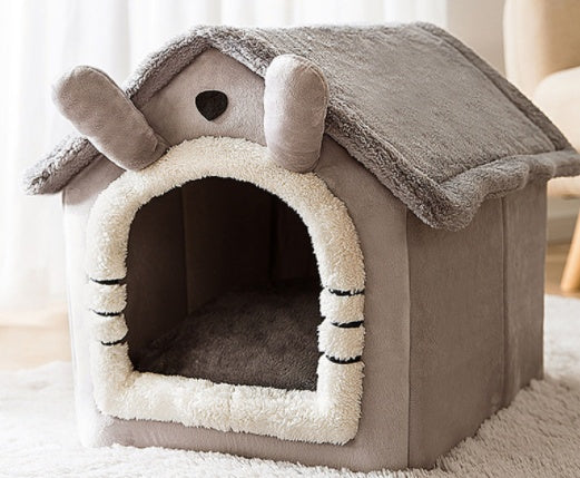 Cozy foldable pet nest sofa in a cute house design for comfortable pet lounging