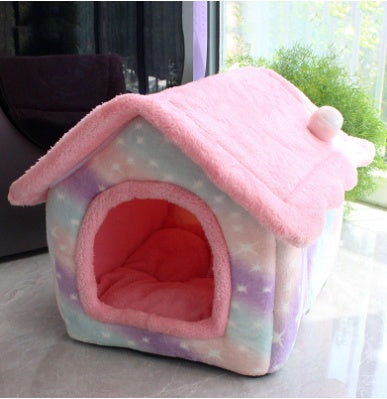 Cozy foldable pet nest sofa in pink and pastel colors for comfortable pet lounging and sleeping