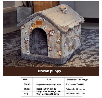 Cozy foldable pet nest sofa in brown featuring cute animal patterns for small pets