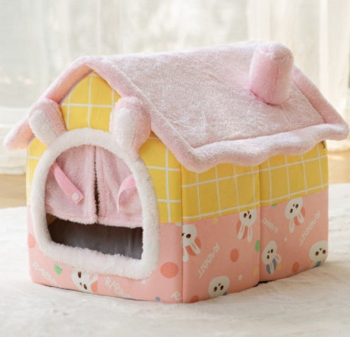 Cozy foldable pet nest sofa in a colorful house design with soft fabric for small pets