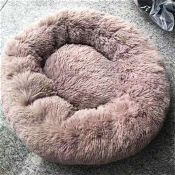 Orange Poppy round fluffy cat bed plush faux fur donut bolster in dusty rose for small cats and kittens