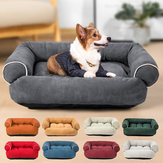 Orange Poppy warm cat and dog cushion gray bolstered pet bed with corgi and multiple color options for indoor use