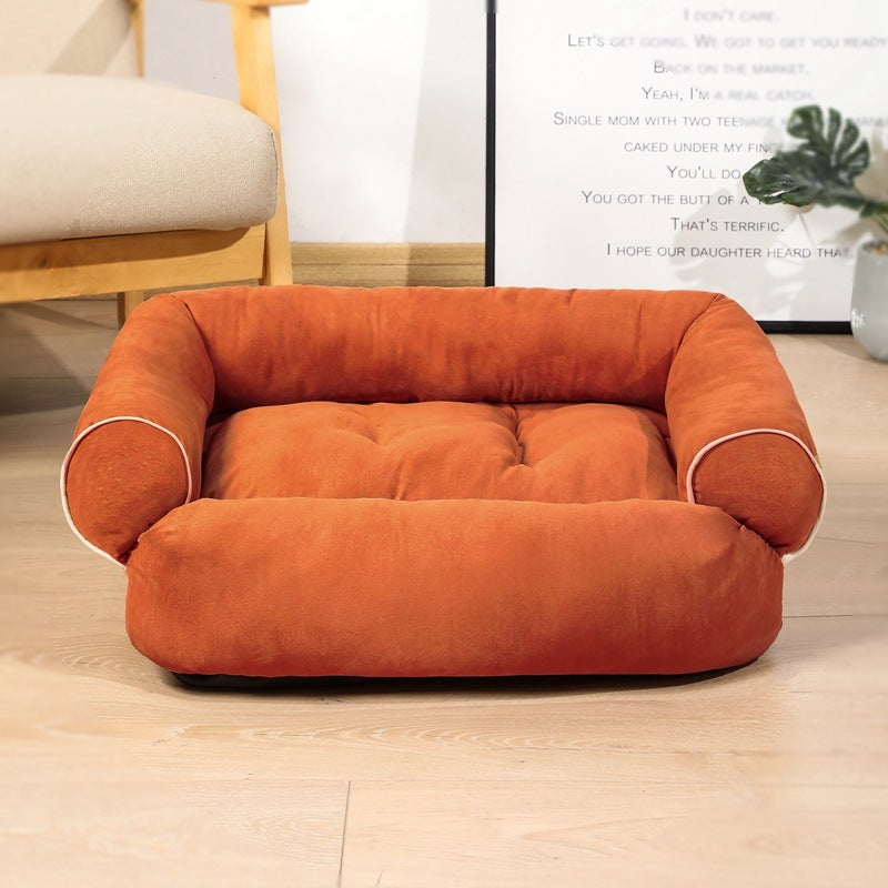 Orange Poppy warm cat and dog cushion plush bolstered pet bed in rust orange for indoor use