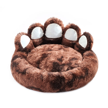Cute plush cat bed for indoor cats designed like a soft paw for ultimate comfort