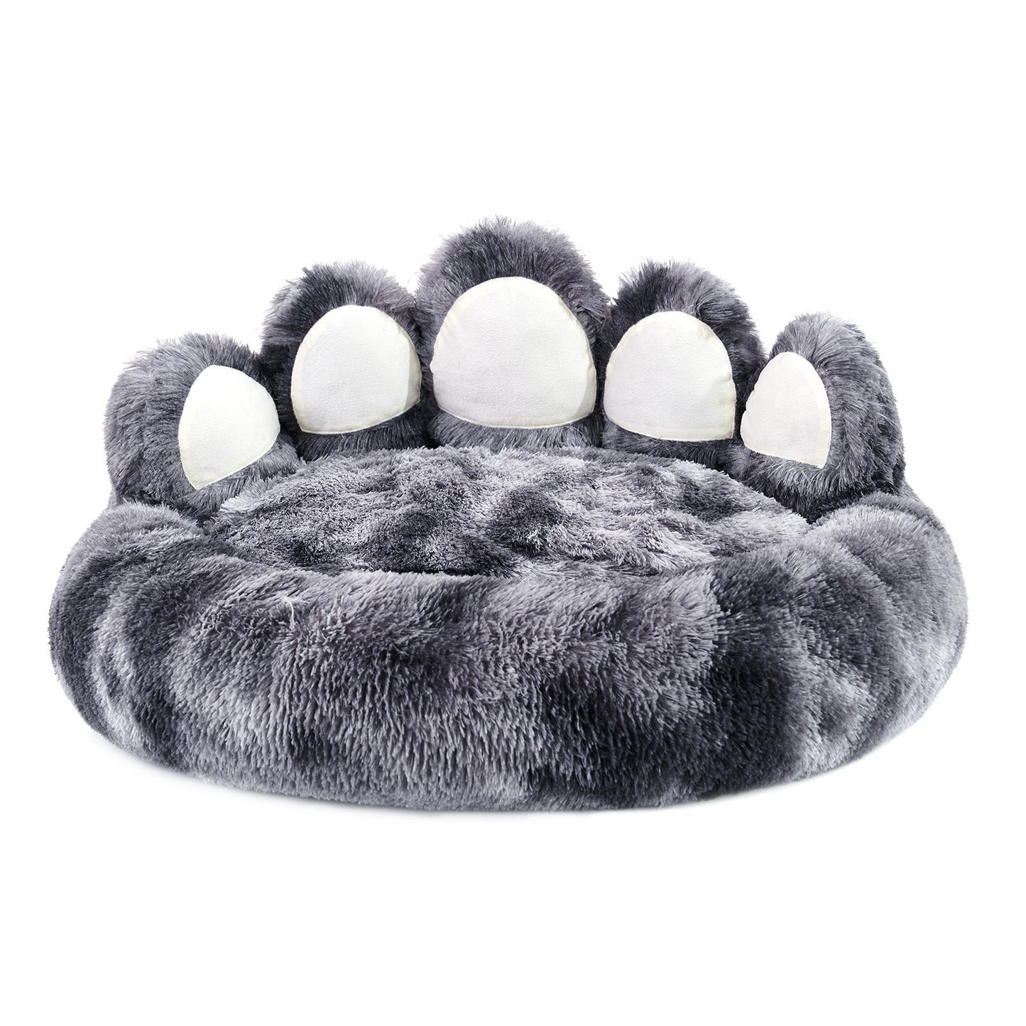 Cute plush cat bed for indoor cats designed like a giant paw for maximum comfort