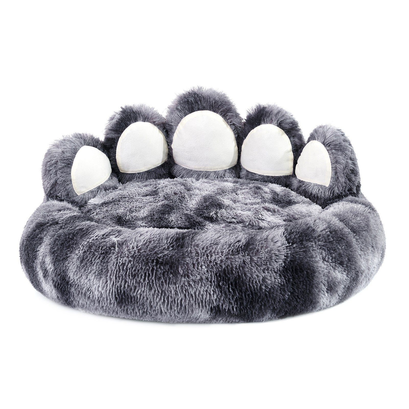 Cute plush cat bed for indoor cats designed like a giant paw for maximum comfort