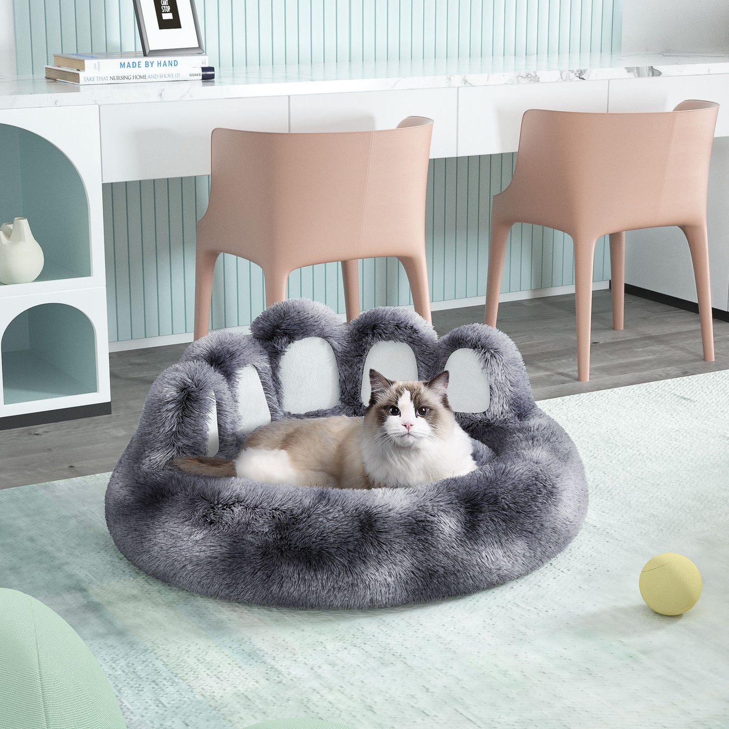 Cute plush cat bed for indoor cats with soft fur and cozy design, perfect for lounging