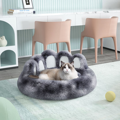 Cute plush cat bed for indoor cats with soft fur and cozy design, perfect for lounging