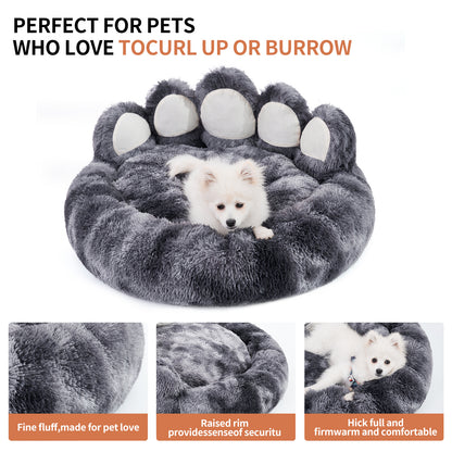 Cute plush cat bed for indoor cats with a cozy design and raised rim for added comfort