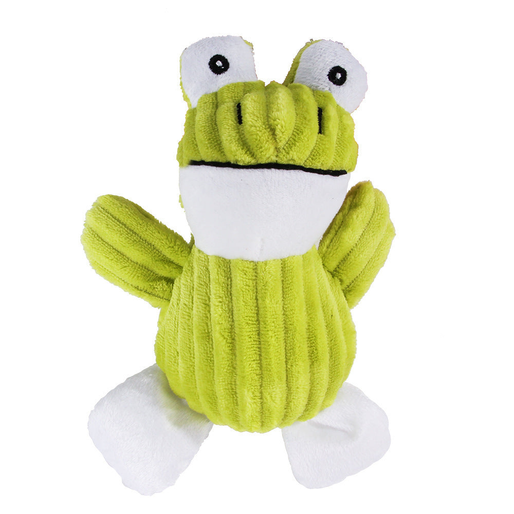 Green plush frog toy designed for dog teeth cleaning plush fun and dental health for pets