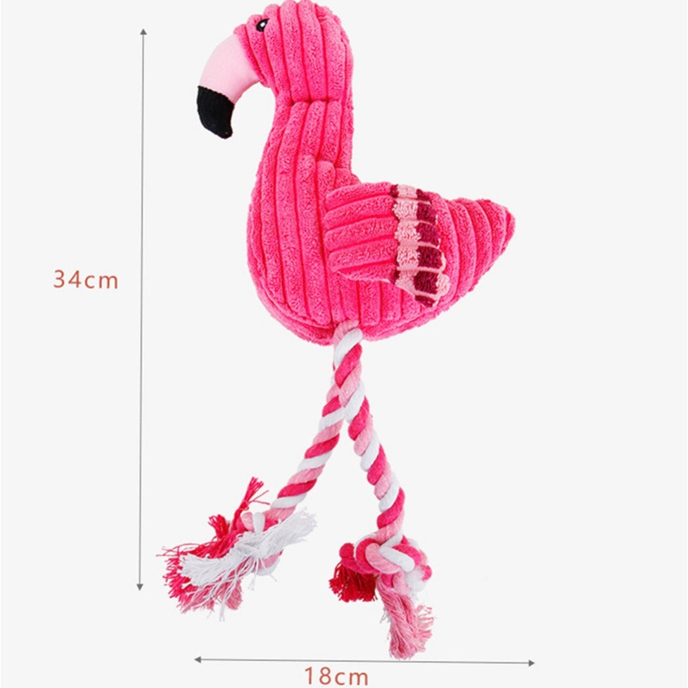 Pink Flamingo Plush Toy with Rope Legs for Dog Teeth Cleaning Plush Fun