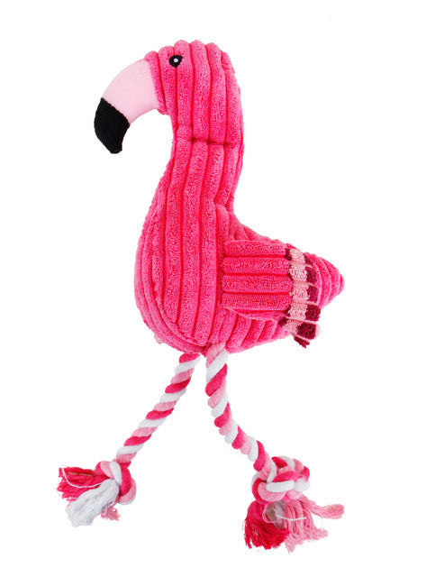 Pink plush flamingo toy for dogs with rope legs for fun and dog teeth cleaning plush enjoyment