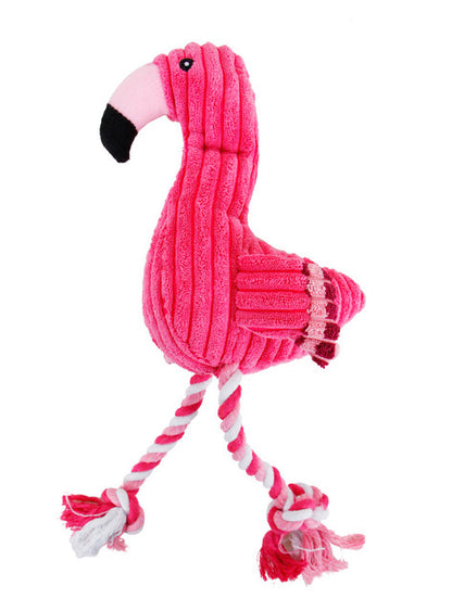 Pink plush flamingo toy for dogs with rope legs for fun and dog teeth cleaning plush enjoyment