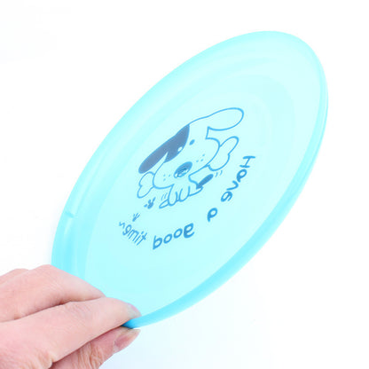 Durable silicone dog frisbee in blue with playful dog design for outdoor fun