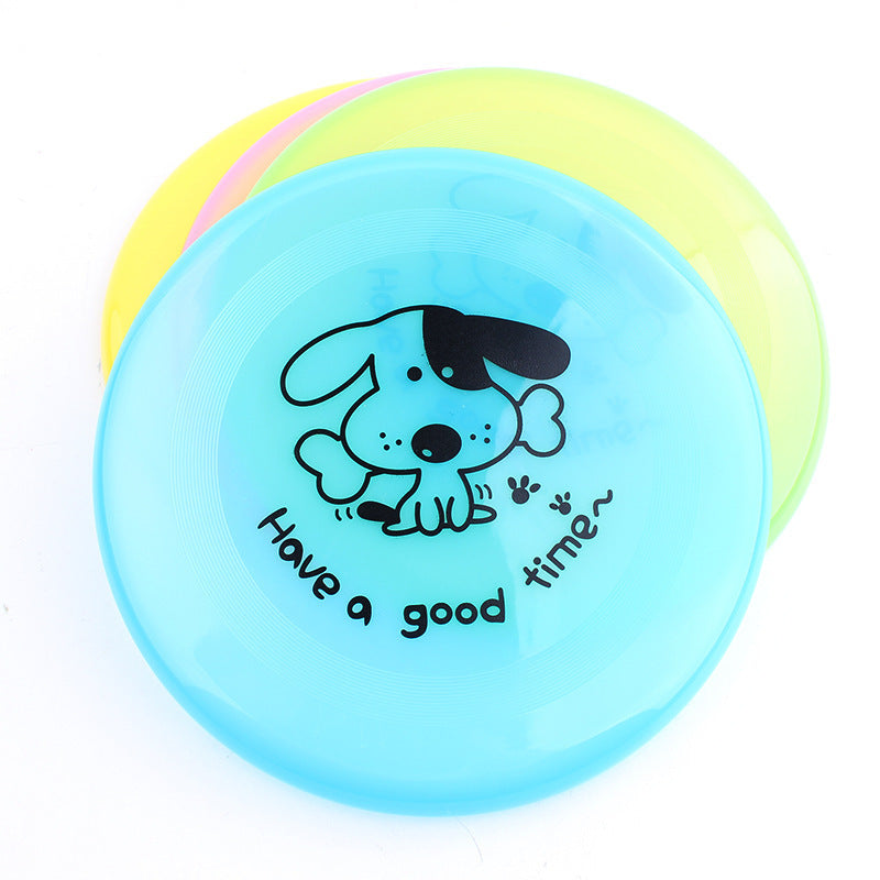 Set of colorful durable silicone dog frisbee featuring playful dog graphic for fun outdoor play