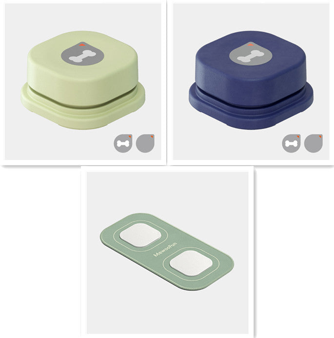 Orange Poppy pet talking button toy set with two bone icon push buttons in green and navy and a dual remote pad