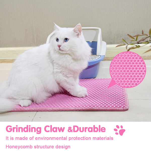 Pink easy clean litter mat for cats with honeycomb design, ideal for reducing mess around litter boxes