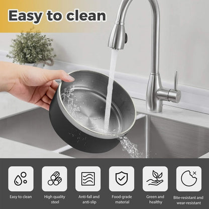 Easy to clean pet feeding bowl made of high-quality steel with anti-slip base for stability