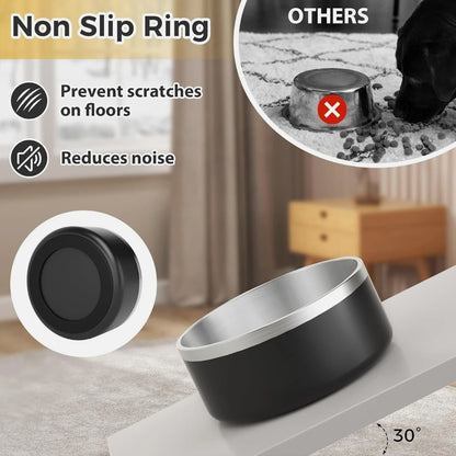 Easy to clean pet feeding bowl with non-slip ring to prevent scratches and reduce noise