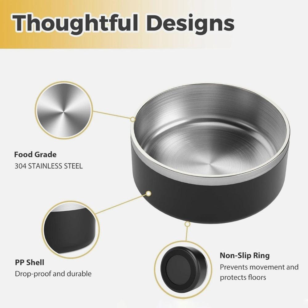 Easy to clean pet feeding bowl with stainless steel and non-slip design for secure feeding