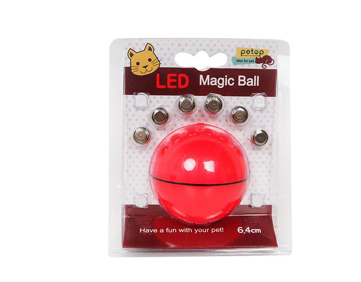Funny motion activated cat toy in vibrant red color with LED lights for playful pets