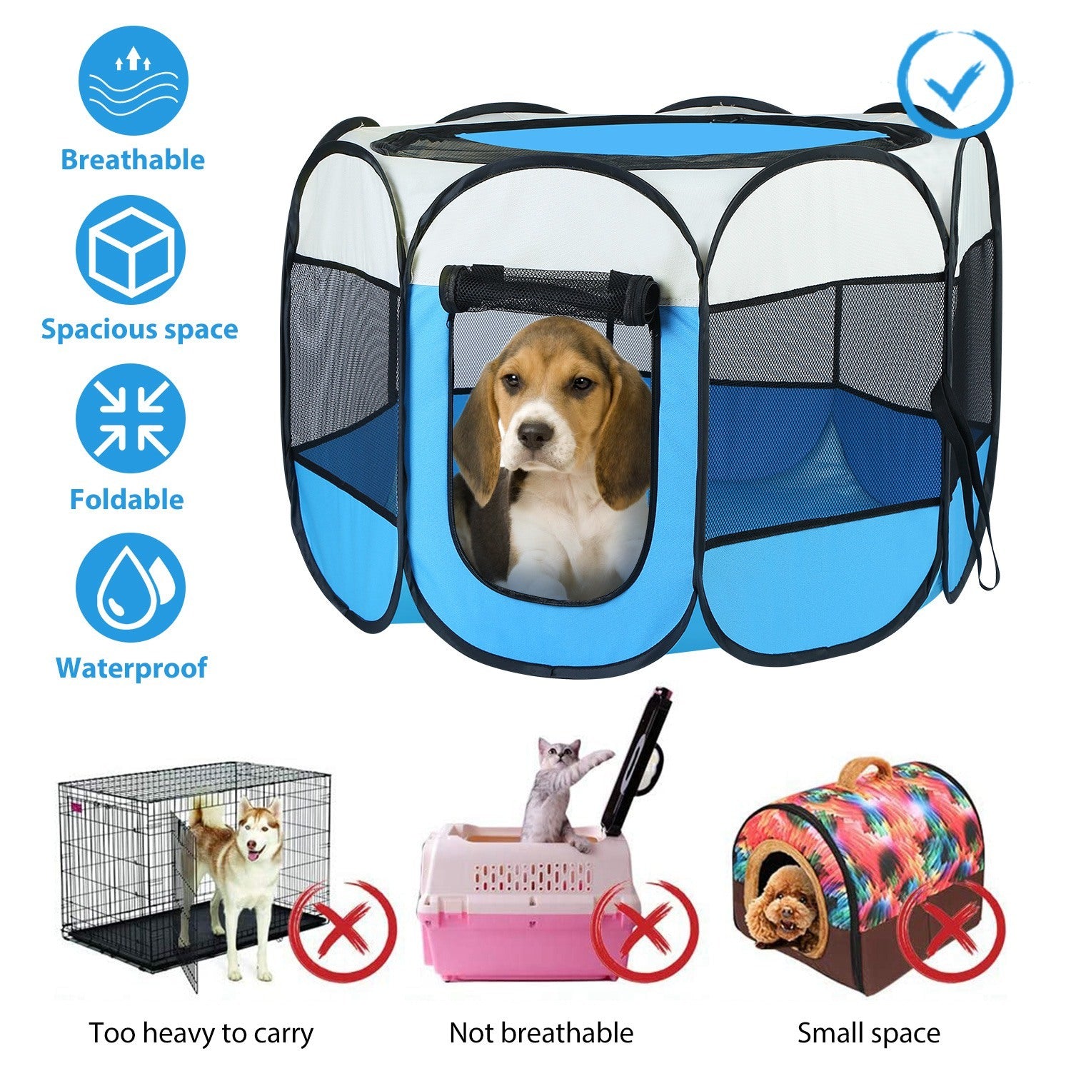 Indoor outdoor pet playpen for dogs and cats featuring breathable mesh and foldable design
