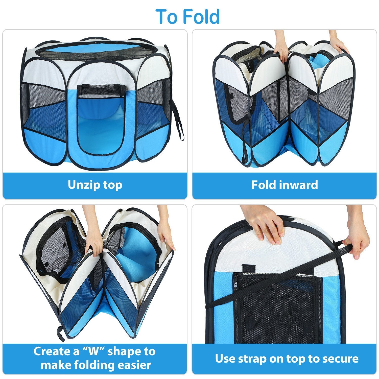 Foldable indoor outdoor pet playpen for dogs and cats featuring a top unzipping design for easy storage