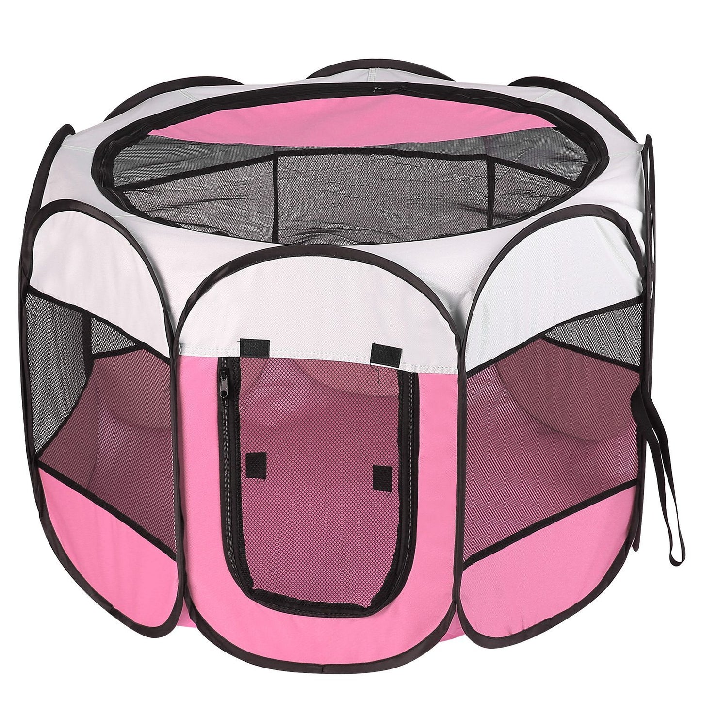 Pet Haven Delights indoor outdoor pet playpen for dogs and cats in pink and black with spacious mesh design