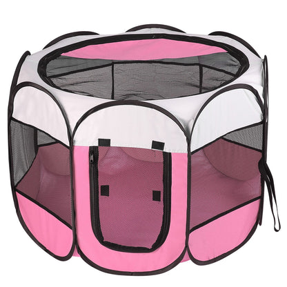 Pet Haven Delights indoor outdoor pet playpen for dogs and cats in pink and black with spacious mesh design
