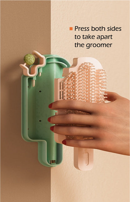 Interactive cat grooming toy designed to easily detach for convenient grooming sessions