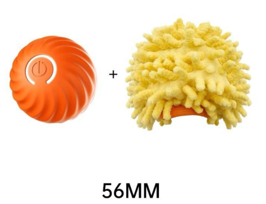 Pet Haven Delights interactive dog ball toy in orange with a textured yellow attachment for added fun